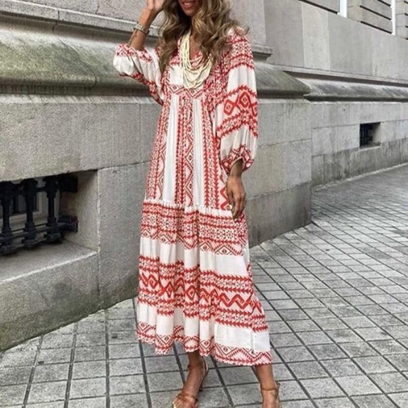 Elan Dresses & Skirts - Elan Embroidered Boho Midi Dress XS Orange Ivory Cover-Up Tassel Tie Pockets